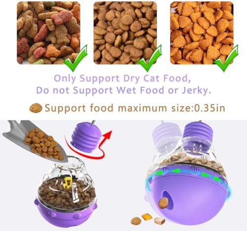 Cat Interactive Toy, Slow Food Dispenser Feeder, Tumbler Design with Teaser Wand & Glowing Ball, Funny Kitten Treats for Indoor Cats Exercise and Boredom Relief (Purple)