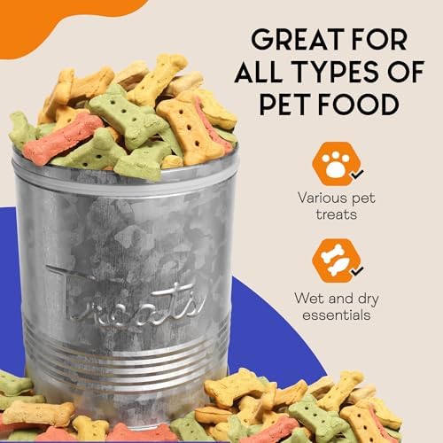 Amici Pet, Retro Treats Galvanized Relief Lettering Metal Storage Canister, Food Safe, Push Top, 72 Ounces (Pack of 2)
