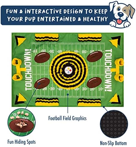 NFL Pittsburgh Steelers Dog Snuffle Mat – Interactive Pet Slow Feeder, Football Field Design Food Puzzle Toy for Dogs & Cats, Foraging Activity Mat for Smarter Feeding