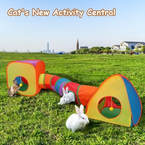 Rypet Cat Toy Tunnel and Cubes Bundle, Play Tubes for Indoor Cats,Rainbow