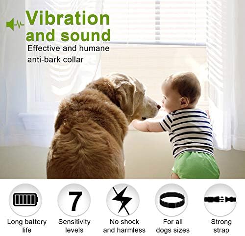 Dog No Bark Collar with Smart Detection Vibration and Harmless Shock- Rechargeable Anti Barking Device for Small Medium and Large Dog