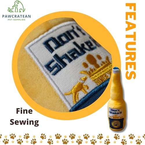 7" Squeaky Plush Toy for Puppies Small Dogs Self Etertainment Washable Soft Made [PET ONLY] (Beer Bottle)