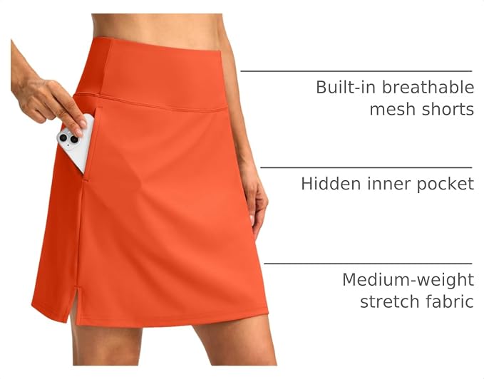 18" Skorts for Women 3 Pockets High Waist Long Athletic Tennis Skirt Golf Skort for Casual Summer Travel