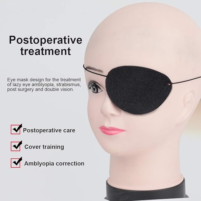 YGDZ Eye Patch, 12pcs Soft Felt Eye Patches for Adults Kids, Adjustable Single Eye Mask for Lazy Eye, Black