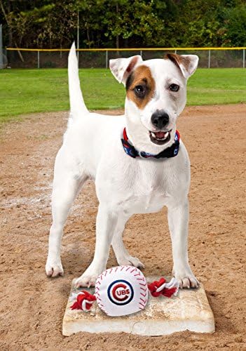 MLB CHICAGO CUBS Baseball Rope Toy for DOGS & CATS. Tough nylon, Sporty Baseball Design, Heavy-duty ropes with Inner SQUEAKER