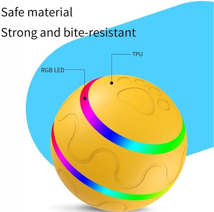 Interactive Pet Ball Toy with Remote Paw Controller, Yellow, Electronic Dog/Cat Entertainment, Self-Rolling, USB Rechargeable, LED Light-Up Pet Toy for Dogs & Puppies.