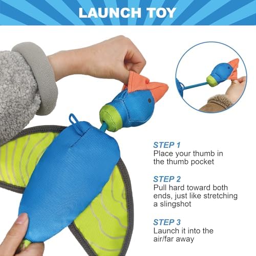 15.94 Inch Green Snake Slingshot Flying Dog Toy, Oxford Squeaky Chew Toy for Fetch Training & Interactive Play, Medium Large Dogs