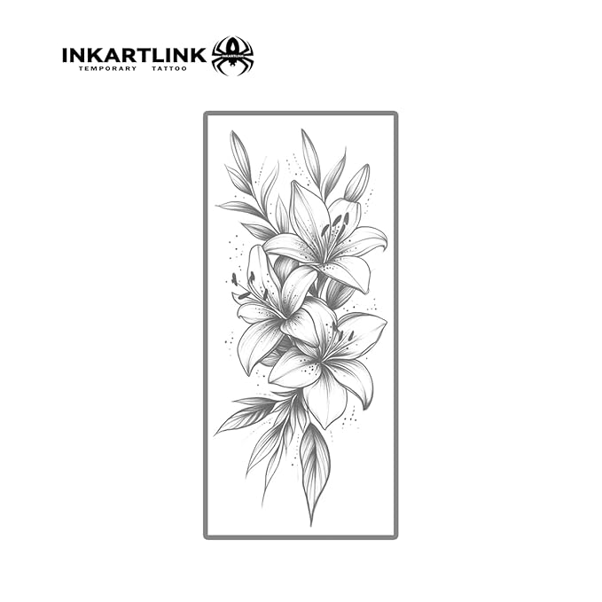 INKARTLINK Semi Permanent Tattoo, Large Female Flower Tattoo, Beautiful and Realistic Design, Fun Tattoo Experience, Cruelty-free, Non-reflective, Waterproof (Lily)