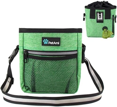 PetAmi Dog Treat Pouch, Pet Treat Pouch for Training, Dog Walking Bag Holder for Kibbles, Pet Food Toy, Dog Trainer Essentials Supplies, Poop Bag Dispenser, 3 Ways to Wear (Green)