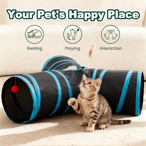 Love's cabin Cat Tunnel for Indoor Cats, 3-Way Collapsible Play Tunnel