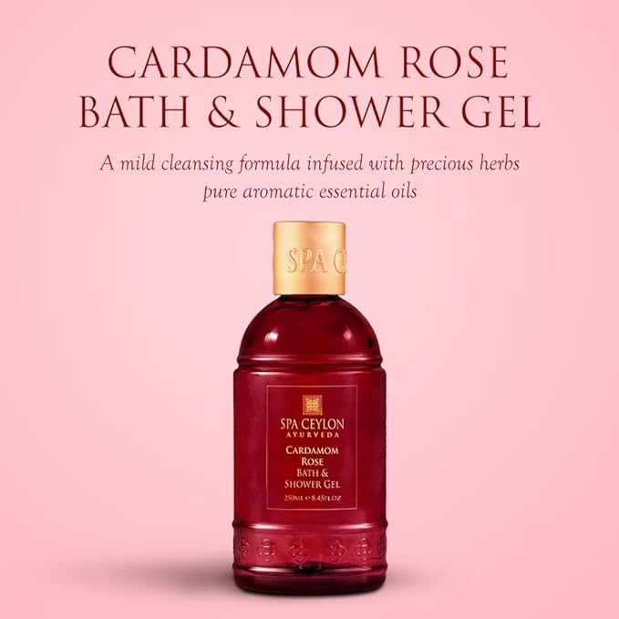 SPA CEYLON Cardamom Rose Bath and Shower Gel | Luxurious Herbal Bath Wash with Aloe Vera, Coconut & Himalayan Rose | Uplifting & Nourishing | for All Skin Types