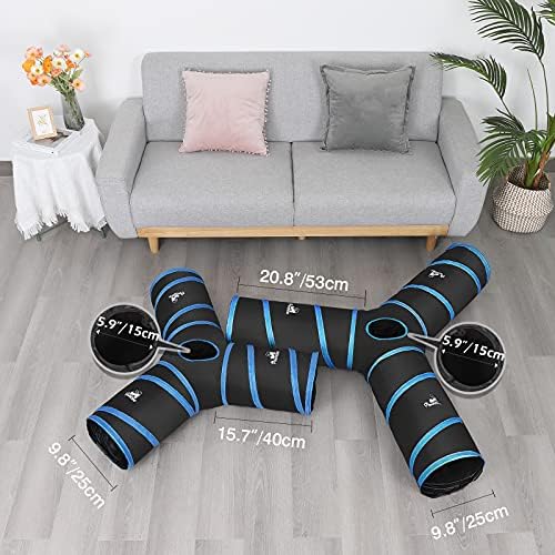 Pawaboo Cat Tunnel Tube 3-Way Tunnels, Blue, 25x53cm
