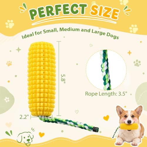 Vinsot 5 Pack Corn Dog Chew Toys for Aggressive Chewers, Squeaky Dog Toys