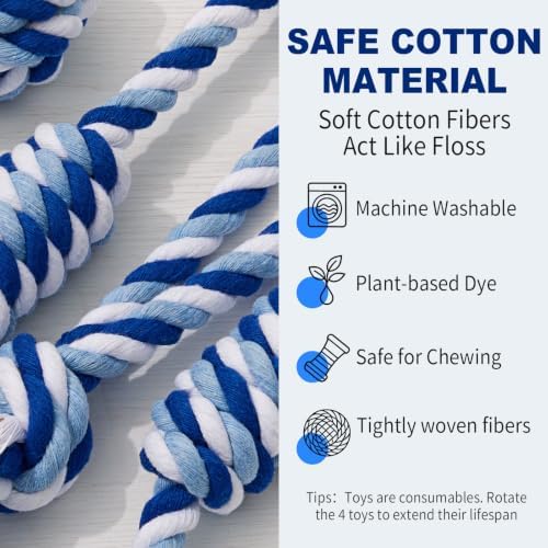 Dog Rope Toys for Small Dogs & Puppies, Blue Cotton Teething Toys