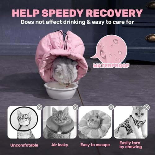 Adjustable Cat Recovery Cone Collar, Lightweight Soft Cat E-Collar Alternative After Spay, Waterproof Comfy Collars to Stop Licking Wound After Surgery, Protective Cone for Kittens/Puppies