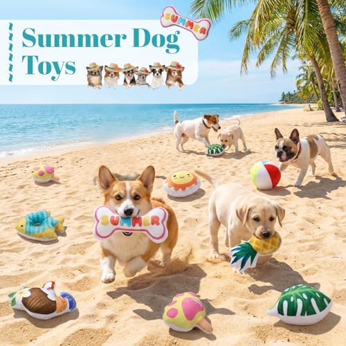 Soulchen 40 Pcs Summer Dog Toys Set Puppy Squeaky Toys Bulk Cute Stuffed Plush Dogs Chew for Small Medium Pet with Squeakers for Fun & Teething Birthday Gifts Party Party
