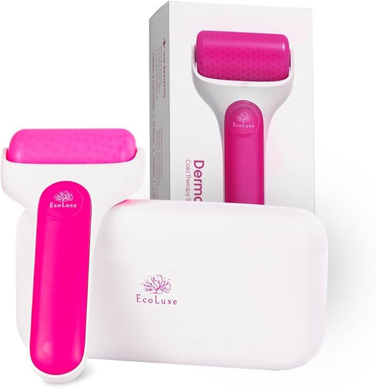 EcoLuxe Skincare Ice Roller- Premium Facial & Eye Massage Roller with Freezer Case for Extended Cooling, Pain & Shingles Relief, Reduce Puffiness & Redness, Lymphatic Drainage, & Sun Relief