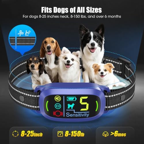 Bark Collar for Small Medium Large Dogs with 5 Training Modes, Purple | AI Bark Recognition, Effective Anti Barking Device with 5 Sensitivity Levels, Rechargeable IP67 Waterproof Anti Bark Collar