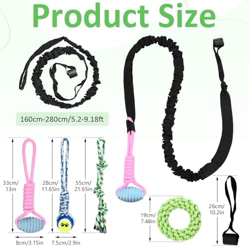 Hiboom 6 Pcs Interactive Dog Tug of War Toy Set Hanging from Tree and 4 Chew Ropes Teething Rope for Teeth Cleaning Dog Bungee Toy for Small/Medium Dogs with Aggressive Chewing Habit, Dogs Supplies