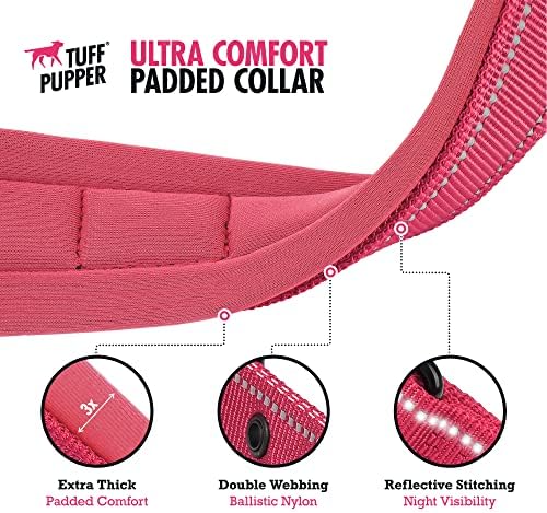 Tuff Pupper Ultra Comfort Padded Dog Collar | Thick Neoprene Padding | Ballistic Nylon Strap Dog Collar with Reflective Stitching | Durable Metal Buckle & Integrated ID Tag Holder | Waterproof Collars