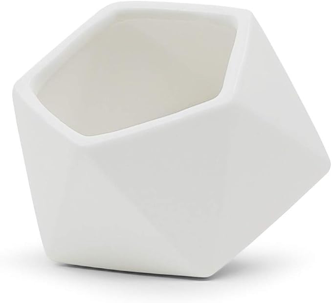 WGV Geometric Ceramic Vase, Width 4.2", Height 3.3", Matte White Tilted Pot, DIY Folded Planter Bowl for Wedding Event Office Home Decor, 1 Piece