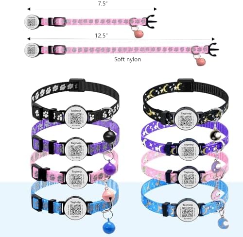 2 Pack QR Code Cat Collars with Bells & Reflective Strip - Breakaway Safety Buckle Adjustable 7.5-12.5 Inches for Kittens and Cats - Black Set with Emergency Contact Tag (Black)