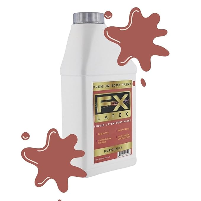 Liquid Latex - Face and Body Paint, Ammonia Free, Easy On and Off, Cosplay Makeup, Create Professional Monster, Zombie Arts 16 Oz (Burgundy)