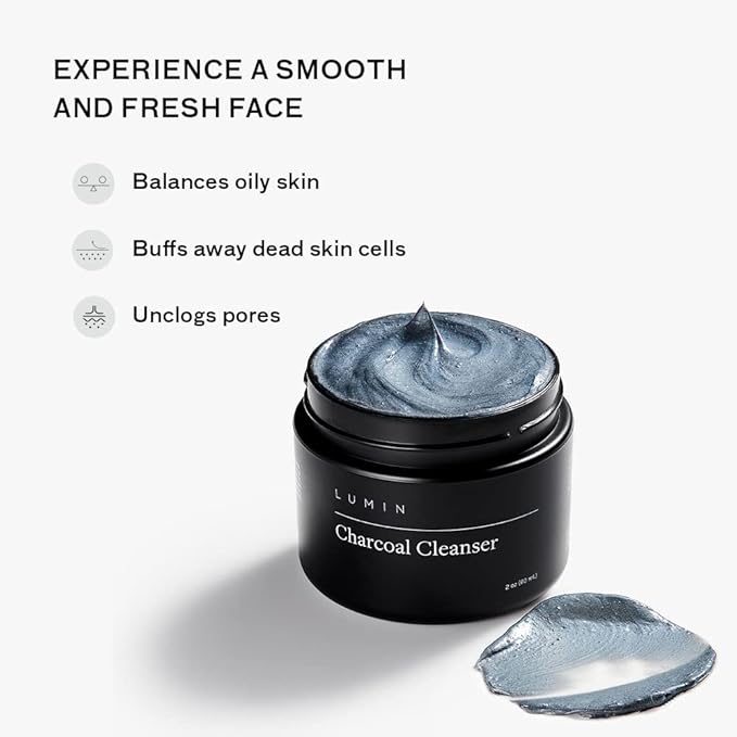 Lumin Charcoal Face Wash for Men, Daily Detox Cleanser, Hydrating Facial Wash w Activated Charcoal, Exfoliates & Unclogs Pores, Oil Control, Refreshing Skincare for Normal & Sensitive Skin, 2 Pack