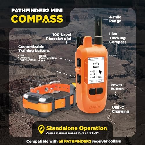 Dogtra PATHFINDER2 MINI Compass Live GPS Dog Tracking & Training System - 4-Mile Range E-Collar Handheld with No Subscription, Offline Maps, GPS Fence, Expandable up to 21 Dogs, for Dogs 15+ lbs