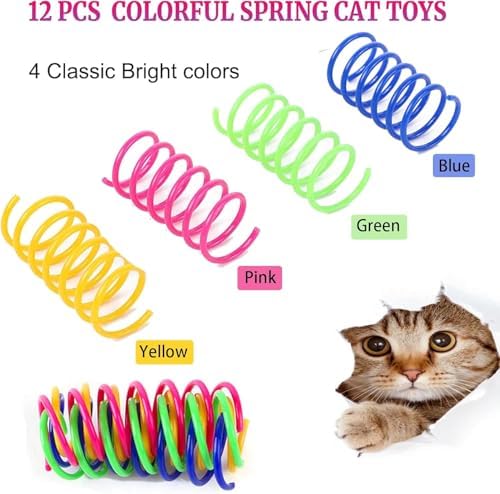 Interactive Cat Toys for Indoor Cats - 64 PCS Colorful Spiral Cat Spring Toys, Durable BPA-Free Plastic Swatting & Hunting Toys, Fun Kitten Accessories to Keep Bored Cats Activ
