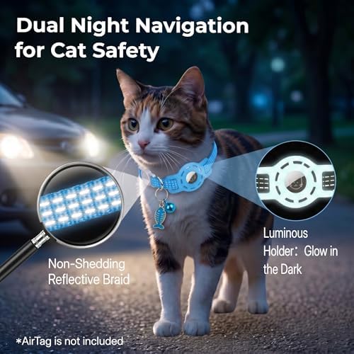Glow AirTag Cat Collar, Breakaway Reflective Adjustable Kitten Collar