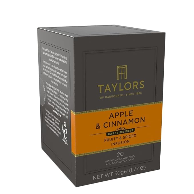 Taylors of Harrogate Apple & Cinnamon, Herbal Tea, Individually Wrapped Bags, 20 Count (Pack of 1), Spiced, Fruity & Sweet, Caffeine-Free, Enjoy Hot or Iced, 20 Teabags