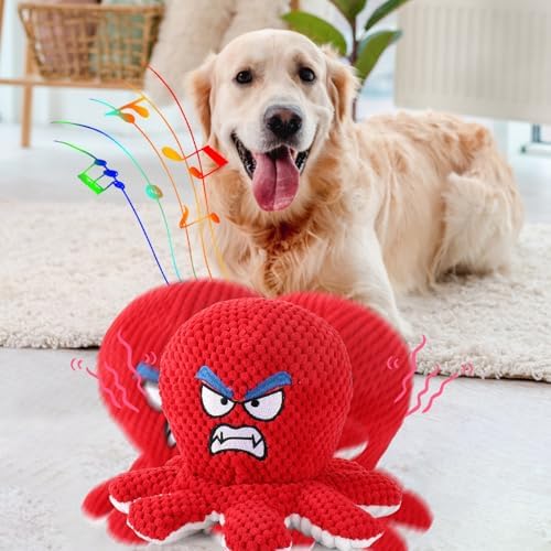 BABORUI Interactive Dog Toys Octopus, Jumping Squeaky Dog Toys with Recording and Music Modes, Rechargeable Moving Dog Chew Toys for Small/Medium/Large Dogs to Keep Them Busy(Angry Octopus)