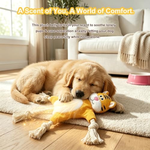 No Stuffing Crinkle Squeaky Dog Toy for Small Medium Puppies,（Tiger）