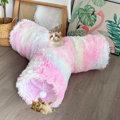 3-Way Collapsible Cat Tunnel Tube Toy Rainbow