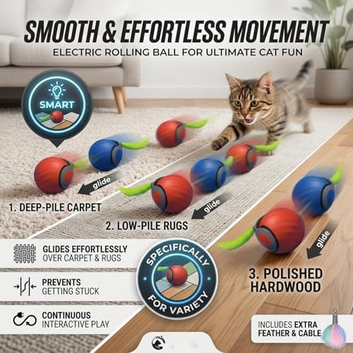 Teazys Cat Toy Turbo Tail 3.0,Interactive Cat Toy Ball, Automatic Cat Toy with Tail, Electric Rolling Ball on Carpet, Cat Enrichment Toys for Small/Medium/Large Cats to Keep Them Busy (Blue)