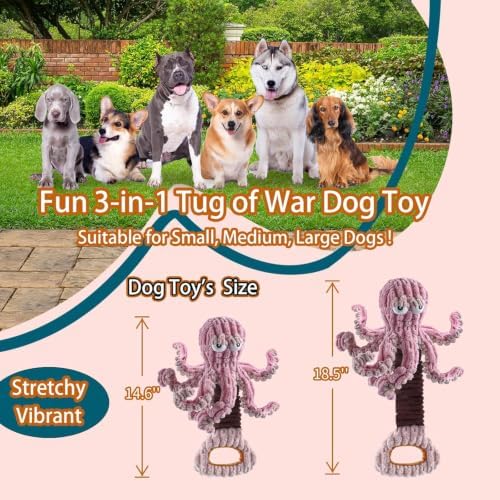 YZHDUXIU Octopus Dog Squeak Toys, Plush Tug of War Dog Toy with Crinkle
