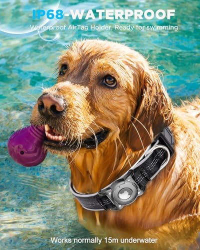 ONEONTA Airtag Dog Collar | Waterproof Airtag Dog Collar Holder with Removable Metal Loop - Airtag Collar Heavy Duty, Reflective, Ultra-Durable, Comfortable Padded, for Small Medium Large Dog, Black S
