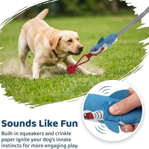 Shark Tug of War Dog Toy, 2026 New Squeaky Dog Tug Toy, Interactive Shark DogToys, Sharks Dog Tug Toy with Squeaker & Rope Knot, for Medium to Large Dogs (Corn)