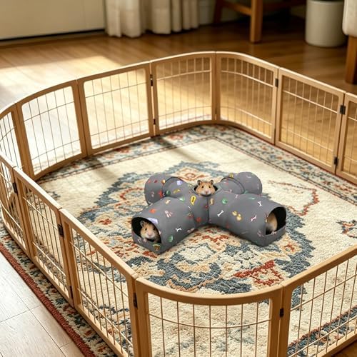4-Way Small Pet Tunnel with Top Cave, Collapsible Interactive Hideout Tunnel for Hamster, Guinea Pig, Gerbil, Chinchilla, Dwarf Rabbit & Other Small Animals