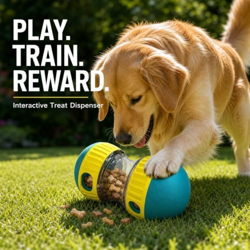 Interactive Dog Treat Dispenser Toy Ball, Adjustable Slow Feeder Rolling Ball, Puzzle Toys for Small Medium Large Dogs to Stimulate Intelligence and Relieve Boredom(Green and Yellow)