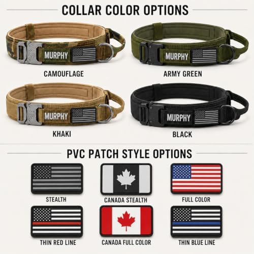Personalized Tactical Dog Collar Name Phone Heavy Duty Nylon Handle