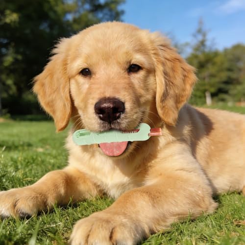 Sausage-Shaped Dog Chew Toy with Teeth Cleaning Bristles (Green)
