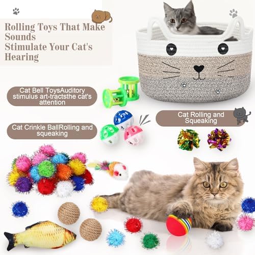 Zopeal 76 Pcs Cat Storage Basket Gift Toys Set, Brown