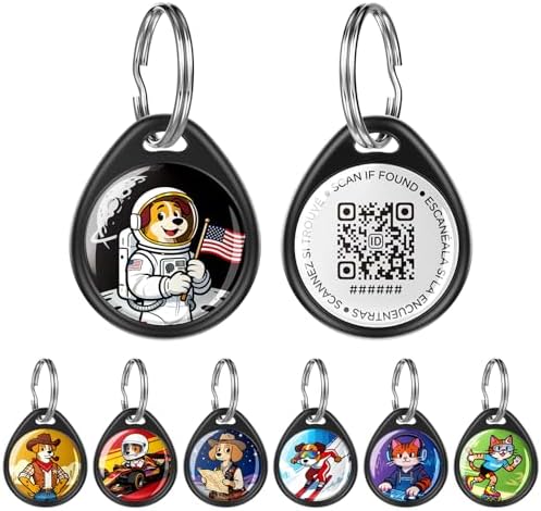 QR Code Dog Tag and Cat Tag, Scan to Reunite Faster, Waterproof and Durable, Lightweight and Quiet, Updatable Contact Info, with Eye-Catching Pet Character Design, Black-Astronaut