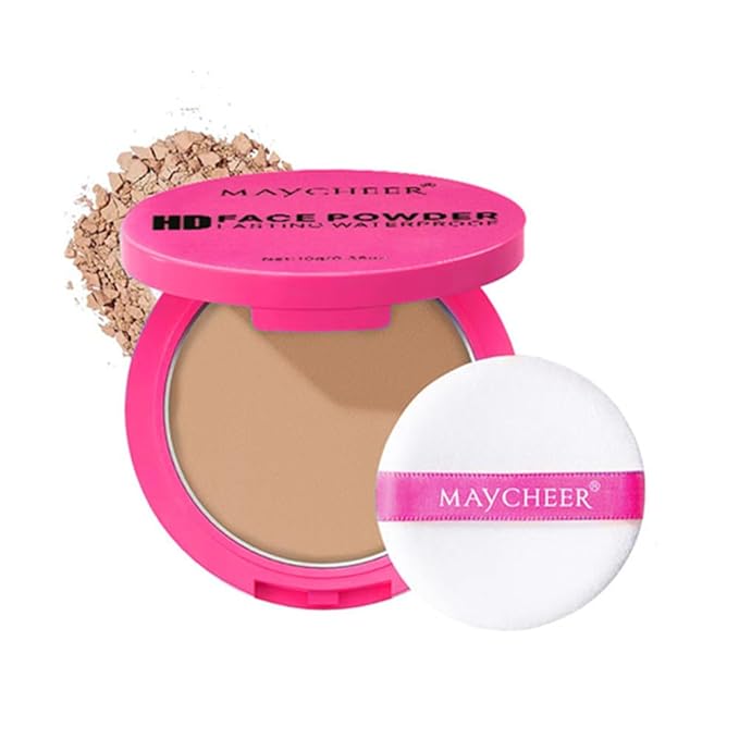 LAMUSELAND Pressed Powder Compact, Oil Control Brighten Skin 6 Colors Face Powder, Whitening Highlighting Face Makeup Tools for Women Girls (CG05)