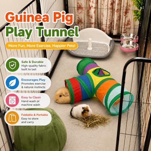 Rypet Guinea Pig Tunnel Hideout 3-Way Collapsible Small Pet Tubes, Rainbow