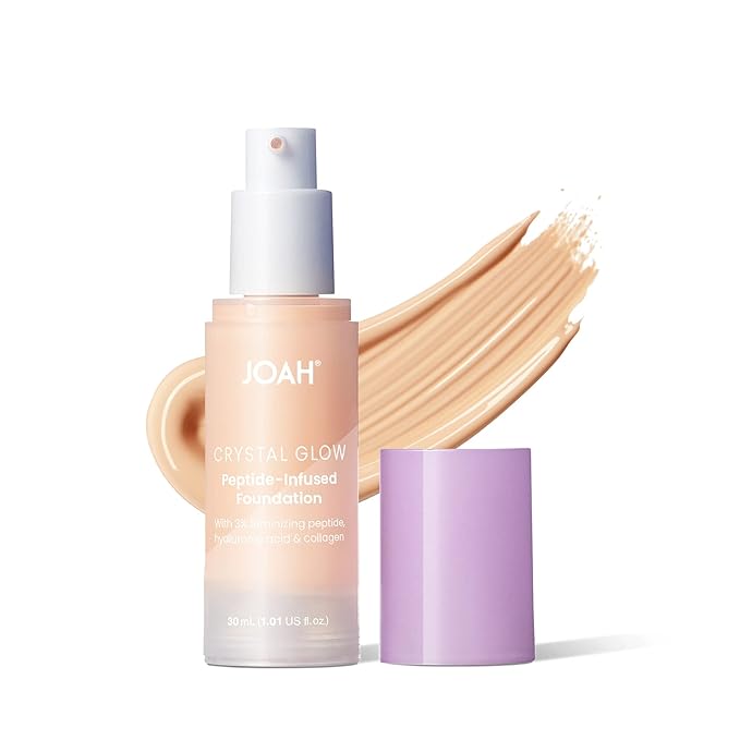 JOAH Crystal Glow Peptide-Infused Foundation, 2-in-1 Multitasking Korean Makeup with Blurring Face Primer, Luminizer, Hydration & Skin Defense for a Flawless Finish, 1.01 Oz, Very Fair Neutral