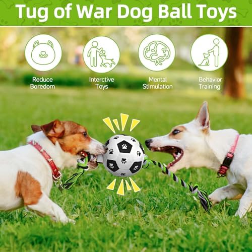 QDAN Dog Soccer Ball for Dogs, Durable Outdoor Dog Toys, Plush Dog Balls, Pet Rope Birthday Toys for Small to Large (Black)