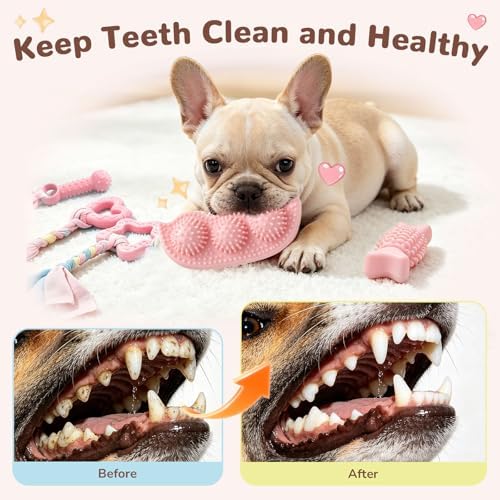 5 Pack Puppy Chew Toys for Small Dogs,Puppy Teething Toys for Small Puppies,Soft Rubber Dog Toys for Small Breed Interactive Chew Toys to Keep Them Busy (Pink)